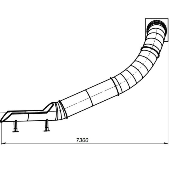 Нержавеющий скат тоннельной горки из нержавейки с поворотом 90° - схематический рисунок