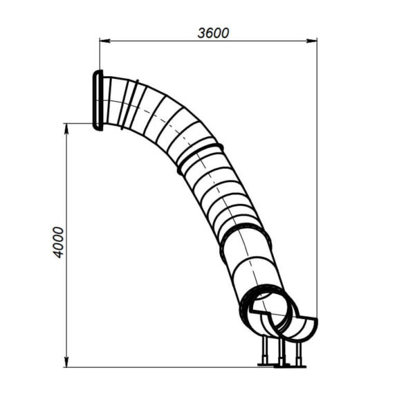 Схема ската для детской горки-тоннеля из нержавеющей стали с поворотом 90°